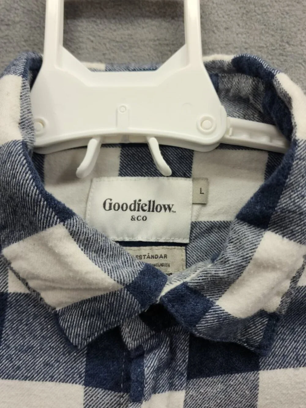 Goodfellow & Co Flannel Shirt Men L Blue White Buffalo Plaid 100% Cotton Standar - Picture 6 of 13